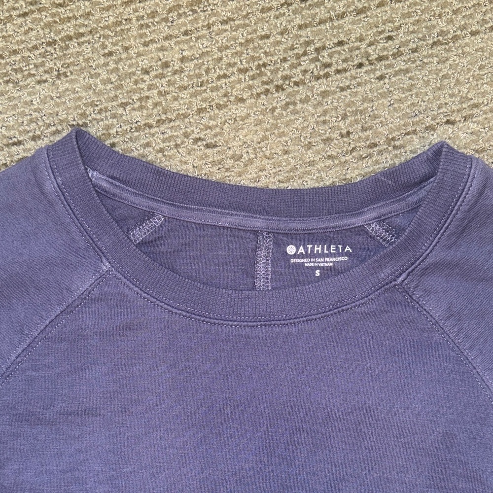Athleta Purple and Cream Crew Neck Tie Due Sweater Size S - Picture 4 of 7